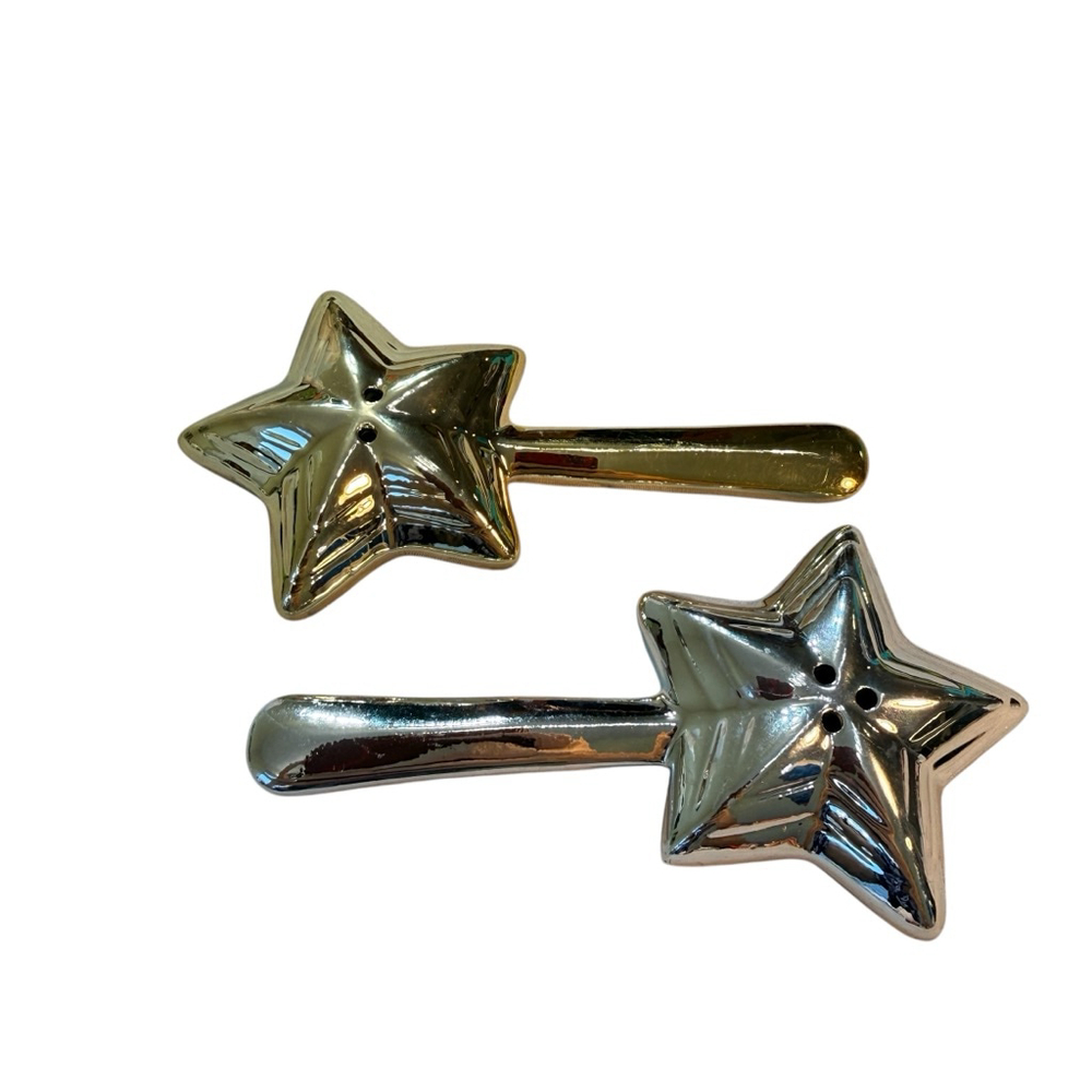 4th of July Star Salt & Pepper Shakers Gold Silver Patriotic Americana Kitchen D